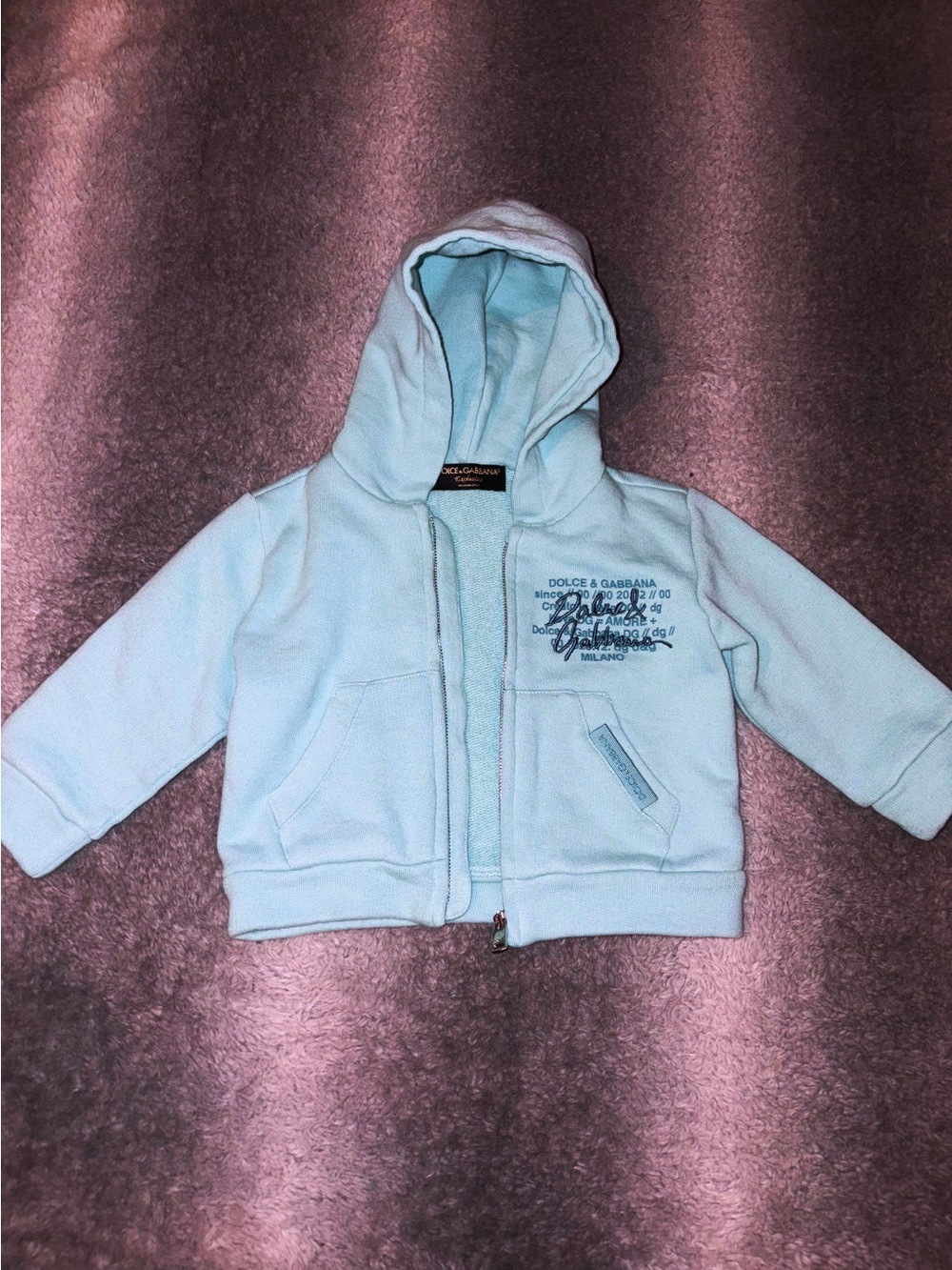 Dolce & Gabbana Light Blue Hooded Zip Fleece Jacket